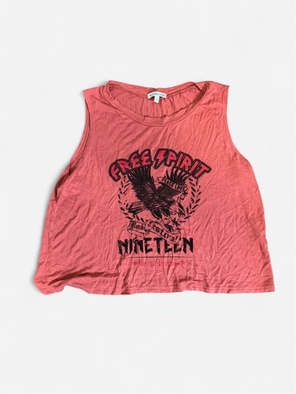Charlotte Russe Coral Pink 'Free Spirit' Graphic Crop Tank